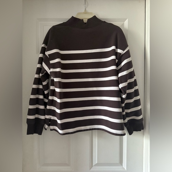 Madewell Chocolate Brown & White Striped Sweater / Sweatshirt Mockneck ☕️🍫🤎🤍 - Picture 2 of 6